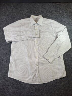 Brooks Brothers Mens Shirt 16 34/35 100% Cotton 1818 Reg White Checks Button Up